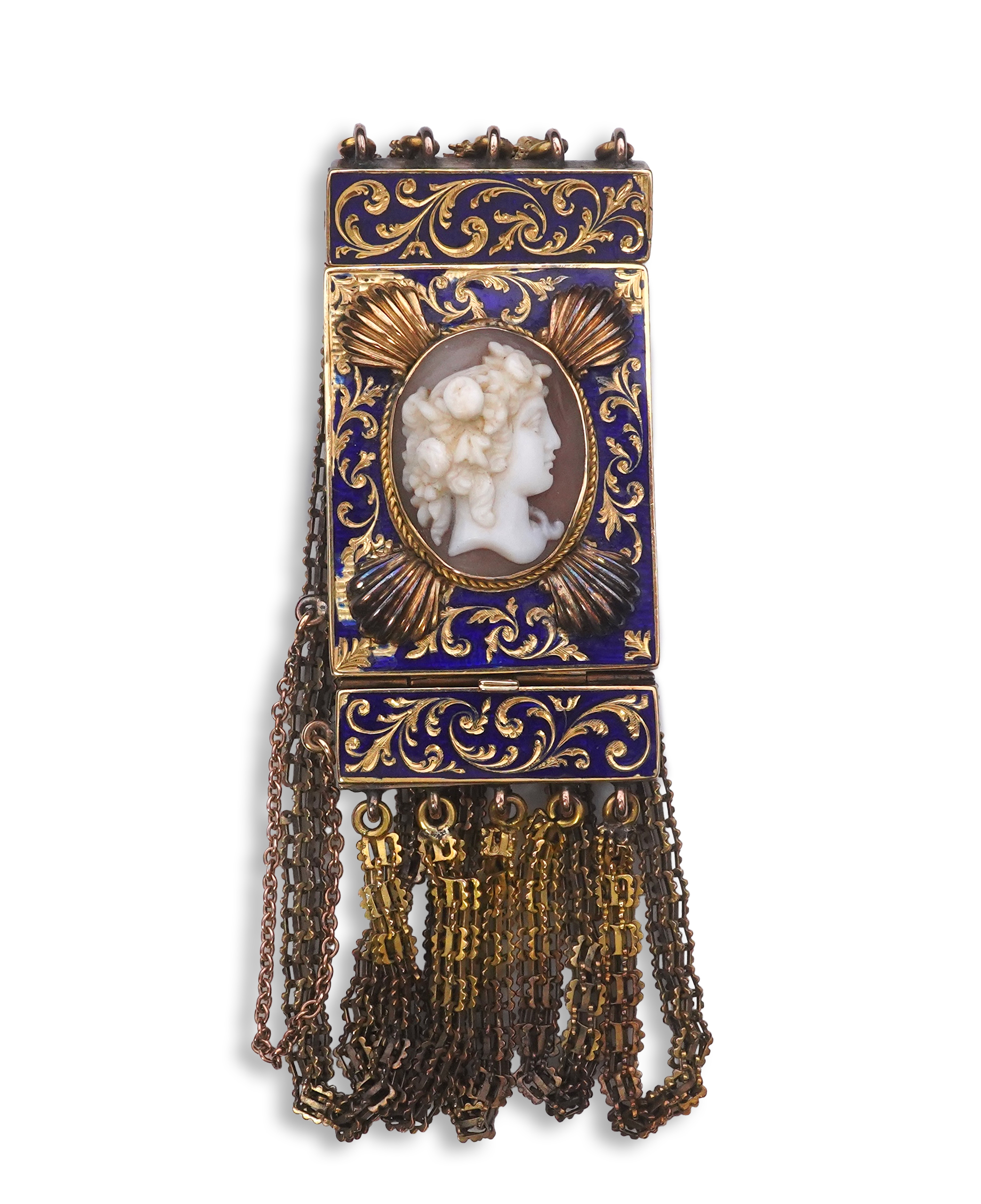 A Victorian shell cameo and enamel bracelet, late 19th century